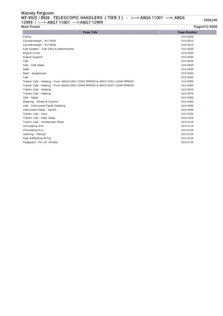 Massey Ferguson MF 8925  8926 TELESCOPIC HANDLERS (TIER 3) (- A8G611001) (- A8G612999) (- A8G711001) (-A8G712999) Parts Catalogue Manual Instant Download