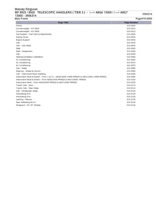 Massey Ferguson MF 8925  8926 TELESCOPIC HANDLERS (TIER 3) (- A8G613000)  (- A8G713000) Parts Catalogue Manual Instant Download