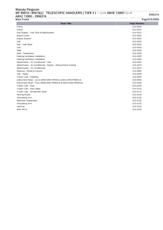 Massey Ferguson MF 89410  89410(L) TELESCOPIC HANDLERS (TIER 3) (- A8HE13000)  (-A8H213000) Parts Catalogue Manual Instant Download