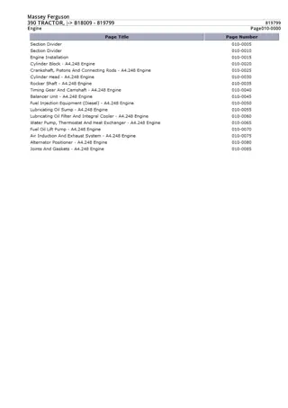 Massey Ferguson MF390 TRACTOR (- B18009) Parts Catalogue Manual Instant Download