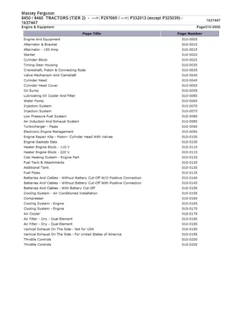 Massey Ferguson MF8450 MF8460 TRACTORS (TIER 2) (- P297069  - P332013 (except P325039)) Parts Catalogue Manual Instant Download