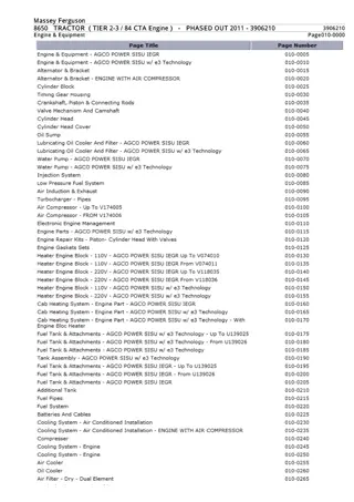 Massey Ferguson MF8650 TRACTOR (TIER 2-3  84 CTA Engine) - PHASED OUT 2011 Parts Catalogue Manual Instant Download