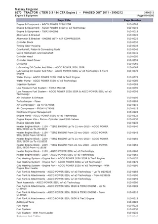 Massey Ferguson MF8670 TRACTOR (TIER 2-3  84 CTA Engine) (PHASED OUT 2011) Parts Catalogue Manual Instant Download