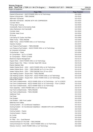 Massey Ferguson MF8690 TRACTOR (TIER 2-3  84 CTA Engine) (PHASED OUT 2011) Parts Catalogue Manual Instant Download