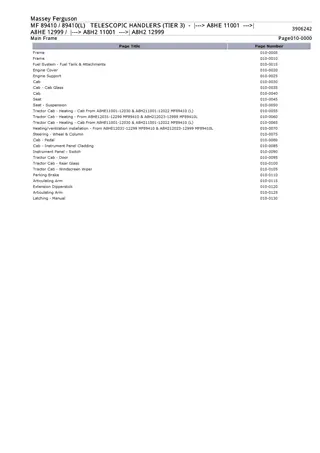 Massey Ferguson MF89410  MF89410L TELESCOPIC HANDLERS (TIER 3) (- A8HE 11001 -A8HE 12999  - A8H2 11001 - A8H2 12999) Parts Catalogue Manual