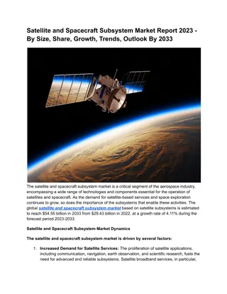 Satellite and Spacecraft Subsystem Market Size, Share, Growth, Trends, Outlook By 2033