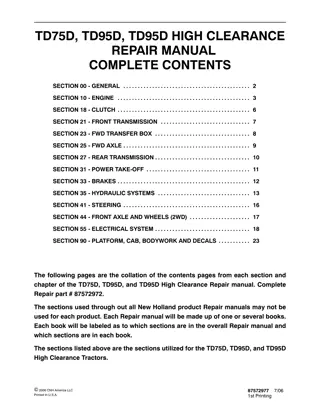 New Holland TD95D HIGH CLEARANCE Tractor Service Repair Manual Instant Download