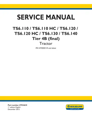 New Holland TS6.110 HC Tier 4B (final) Tractor Service Repair Manual Instant Download