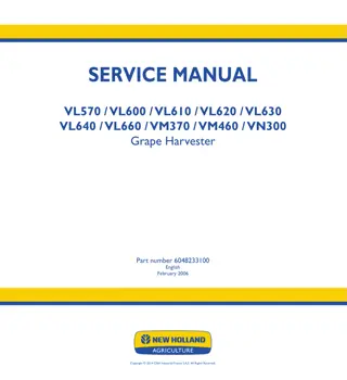 New Holland VL600 Grape Harvester Service Repair Manual Instant Download