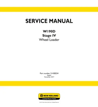 New Holland W190D XR ZBAR Tier 4B Wheel Loader Service Repair Manual Instant Download