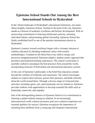 Epistemo School Stands Out Among the Best International Schools in Hyderabad