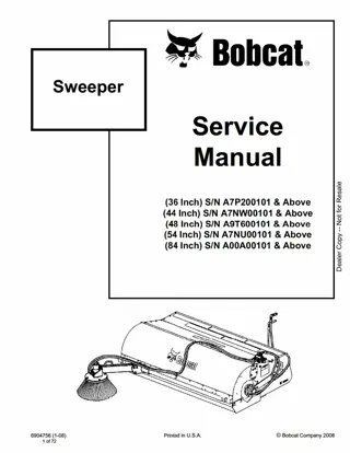 Bobcat 36 44 48 54 84 Inch Sweeper Service Repair Manual Instant Download